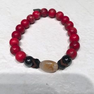 Rustic Cuff red beaded bracelet